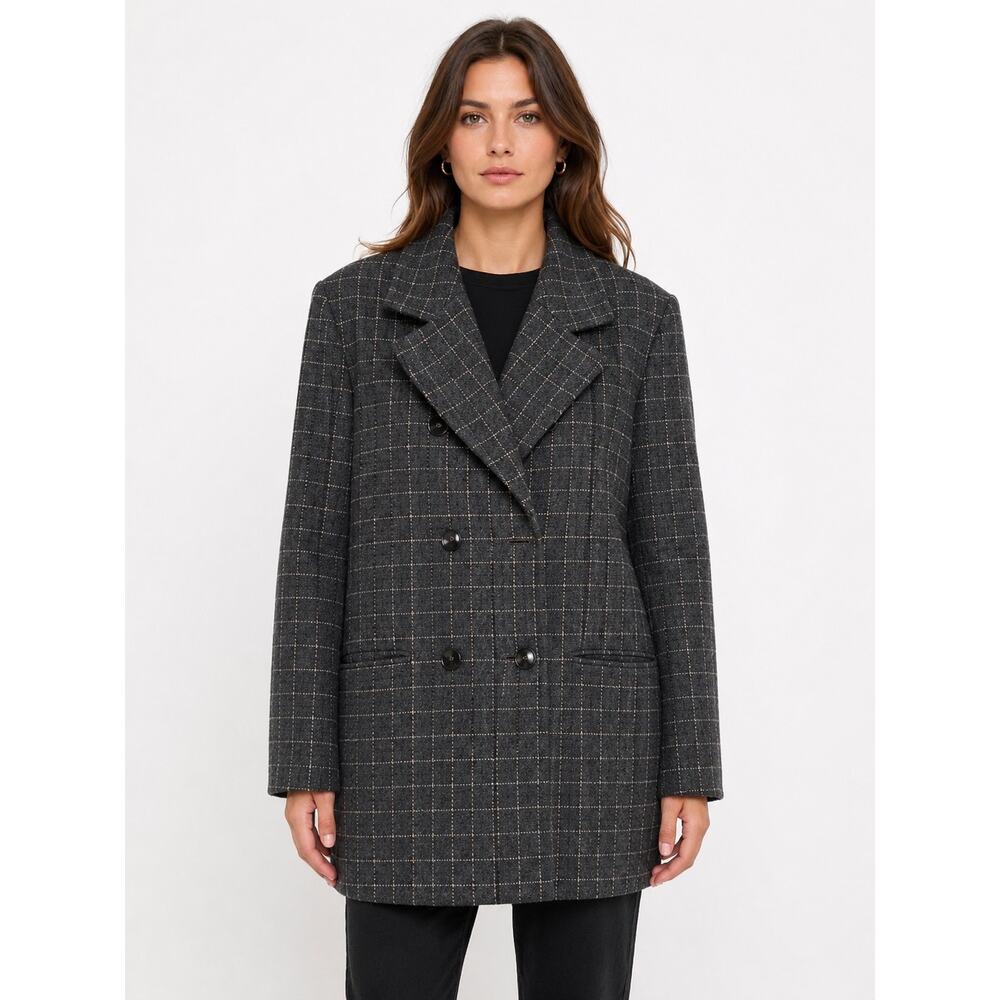 1990s Jaeger Great Britain Wool Windowpane Coat Jacket L/XL